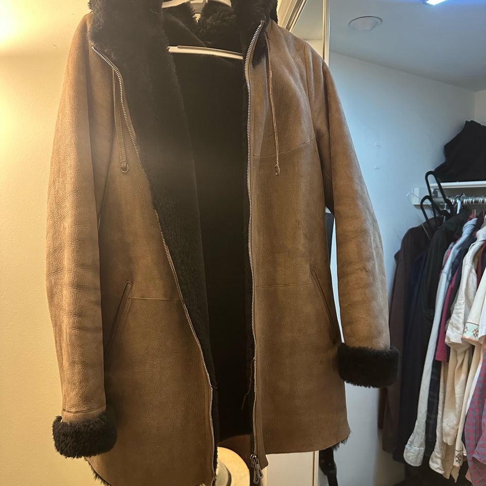 Women's Brown Shearling Coat, Size S